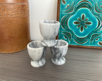 Vintage 3 x Grey Marble Egg Cups, Onyx Egg Holders,