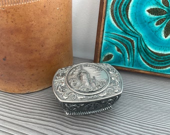Vintage French Trinket Box, Silver Metal Jewellery Box, French Souvenir