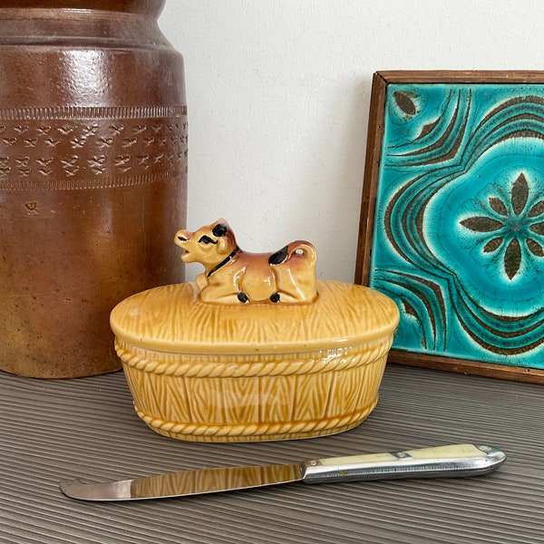 Ceramic Butter Dish With Cow Etsy