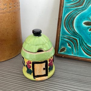 Super Cute Novelty Honey/Mustard Pot in the Shape of a Round Cottage, Made in Japan