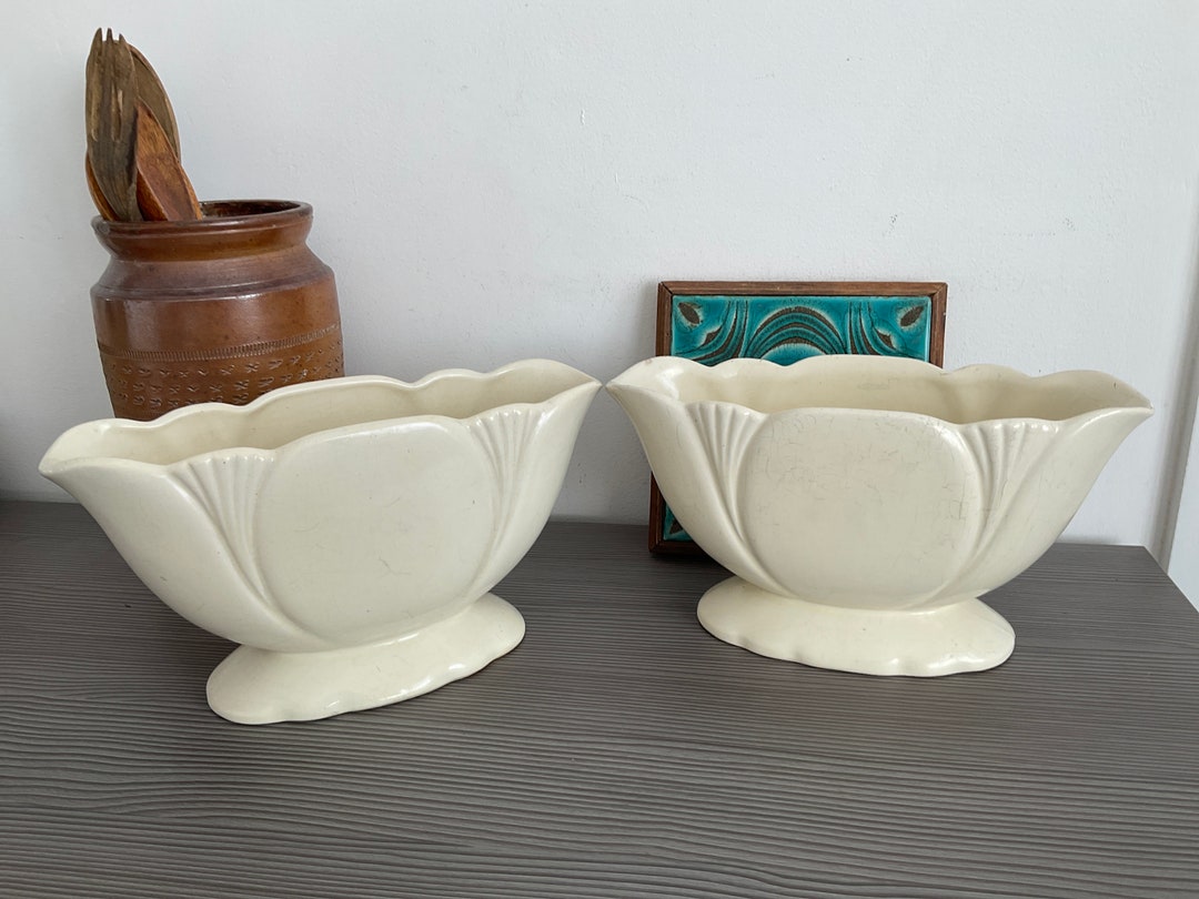 Pair Vintage Dartmouth Pottery Creamware Mantle Vases Flower Etsy