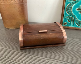 Vintage French Roll Top Cigarette Box, Wood and Coffer Vintage Cigarette Stash Box