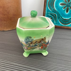 Vintage Art Deco Ceramic Preserve Jar, Lidded Sugar Pot,