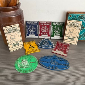 10 x Vintage French Agricultural Livestock Prize Plaques, Rabbit, Pigeon and Chickens Award Plaques