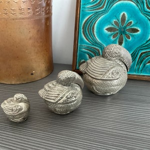 3x Nesting Cambodian Silver Betel Boxes, Sm Med Large Ornate Bird Shaped Boxes