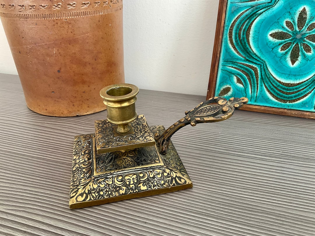 Vintage French Brass Candle Holder With Carrying Handle Heavy Etsy