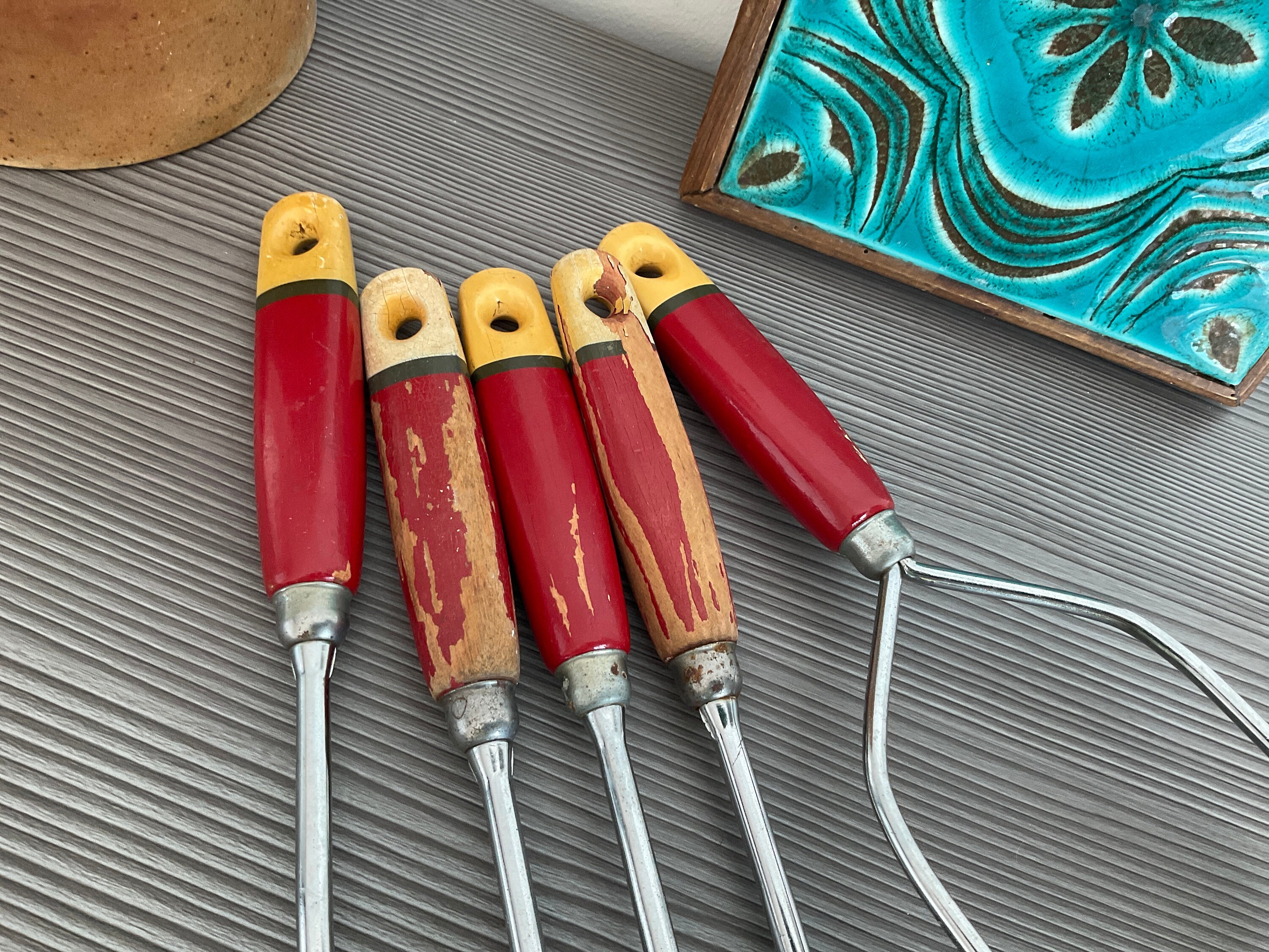 Fabulous 1950s Red SKYLINE Kitchen Utensils, English Retro Kitchenalia