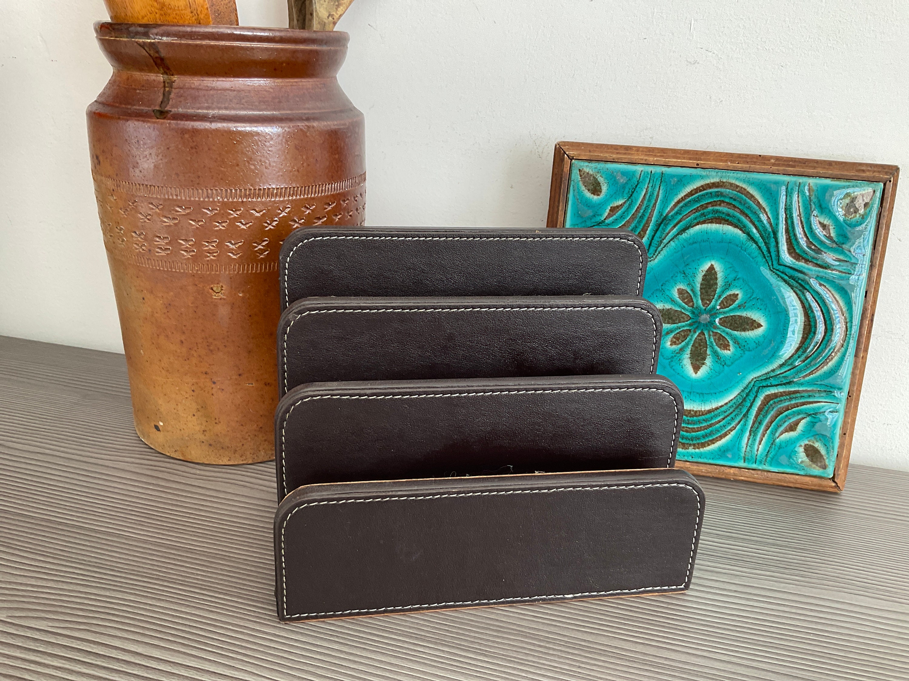 Smart Faux Leather Letter Rack, Brown Leatherette 3 Section Desk Tidy ...