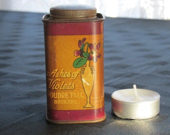 RARE! ‘Ashes of Violets’ Poudre Talc  Bourjois of Paris & London, French Talcum Powder, 1930s  Original Tin