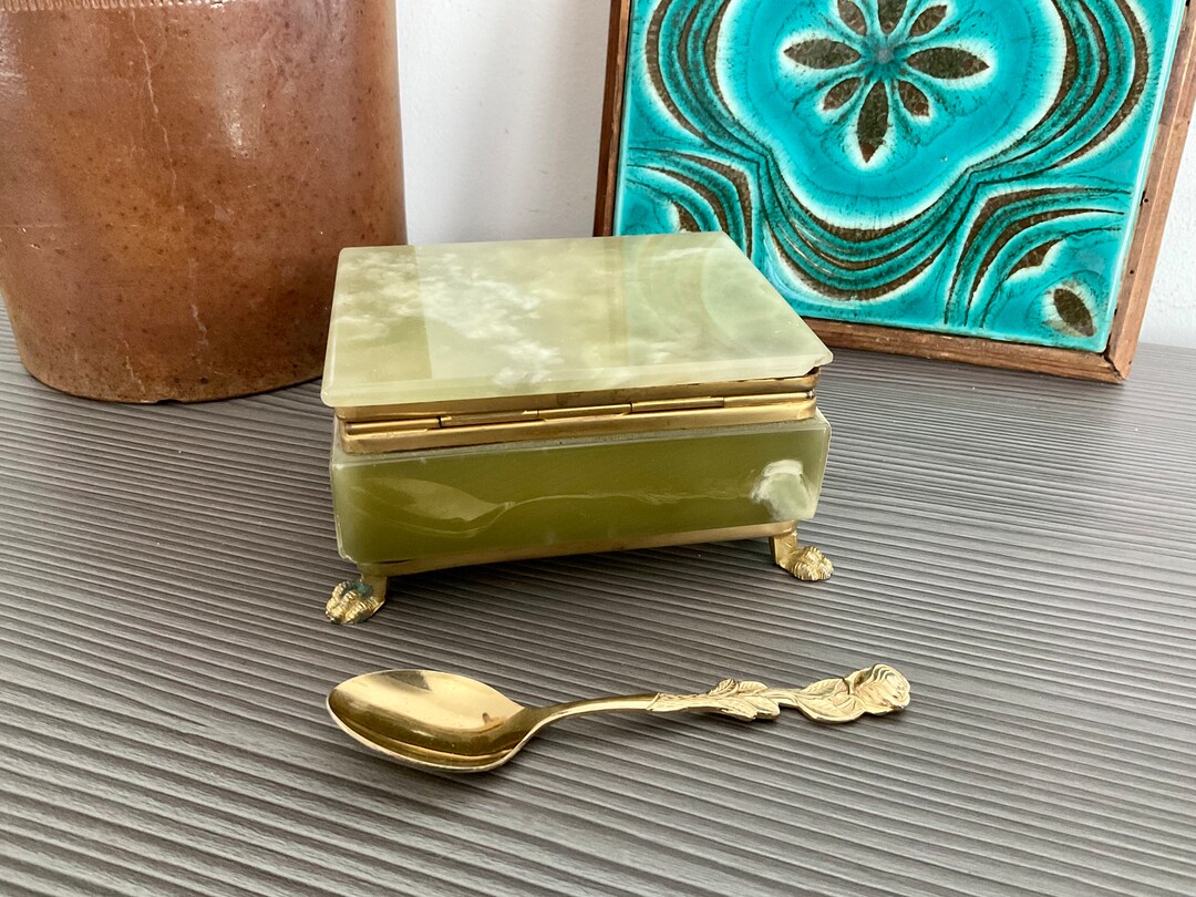 Vintage Onyx Jewelry Box Green Onyx Trinket Box With Claw Etsy