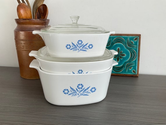 3 X BLUE CORNFLOWER Casserole Dishes, Corning Ware and Pyrosil Ware Oven to  Tableware 