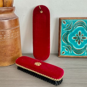 Vintage French Velvet Clothes Brush with Wall Mount - 1940s La Redoute