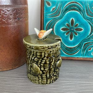 SECLA Green Glazed Bee Honey Pot, Made in Portugal, Lidded Storage Jar, Preserve Pot