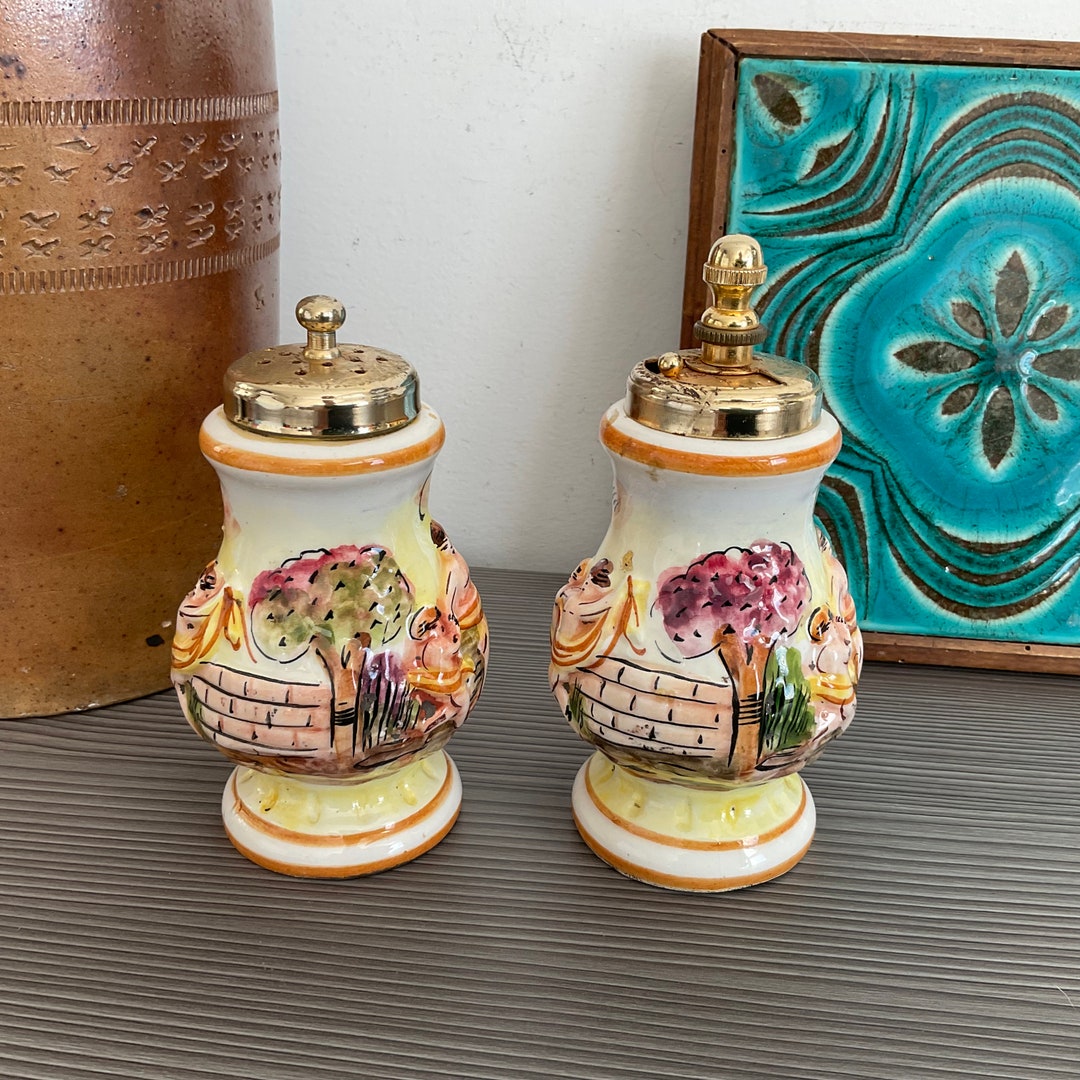 Vintage CAPODIMONTE Salt Shaker and Pepper Grinder, Hand Painted ...