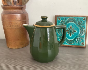 Vintage APILCO Bistro Ware Tea/Coffee Pot, Green and Gold French Cafe Style Crockery