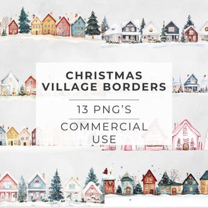 Clipartrand kersthuis, aquarel winter decor dorp, transparante png, sublimatieontwerpen, illustraties, commercieel gebruik