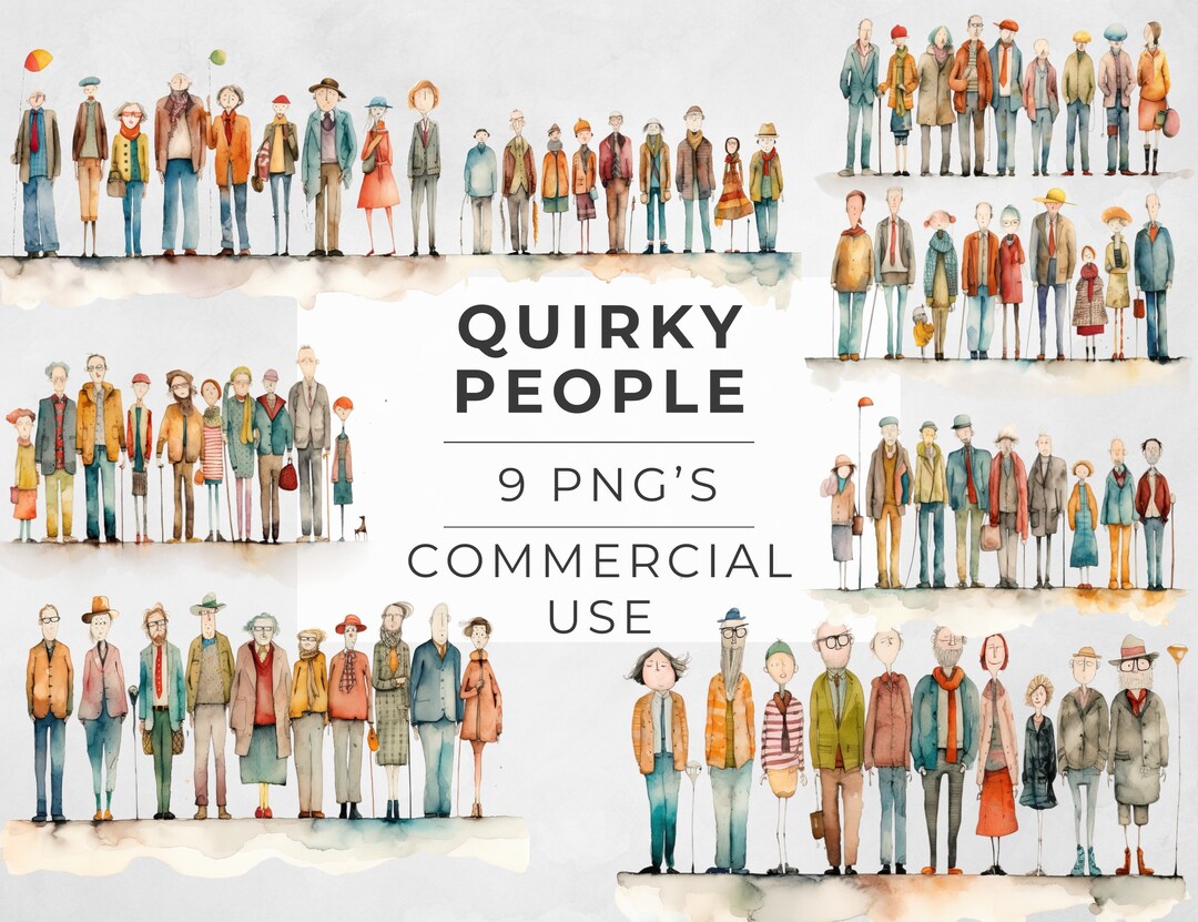 Watercolor Quirky People Clipart: Whimsical PNG Graphics (commercial ...