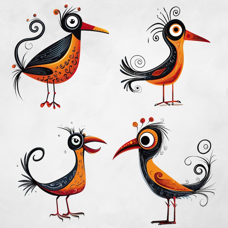 Quirky Bird Clipart, Cute Animals, Scrapbook, Watercolor, Junk Journal