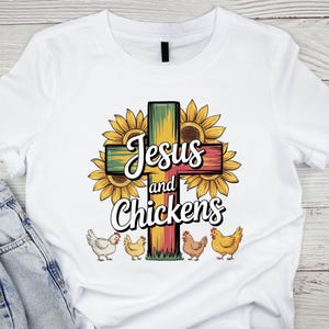 Jésus et poulets PNG, conception numérique des amateurs de poulet, Jesus Lover Png, fille de la campagne qui aime la conception de sublimation de poulets, PNG transparent