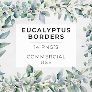 Eucalyptus Corner and Border png Clipart, Watercolor Leaves Pack, Green Leaf, Wedding Invitation, Scrapbook Images, DIGITAL DOWNLOAD