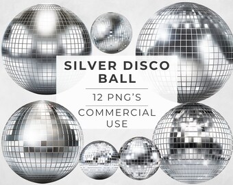 Silver Disco Ball Clipart, Mirror Ball, Retro Disco Ball, Rainbow Ball, Dance Ball, Transparent PNG, Commercial Use, Sublimation Designs
