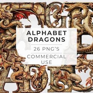 Alphabet Drache Clipart, Aquarell Buchstaben, Junk Journal und Scrapbook Bilder, transparente PNG, digitaler Download, kommerzielle Nutzung