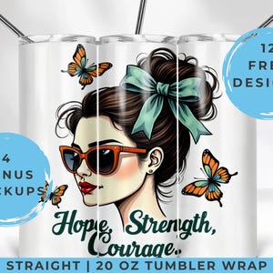 Messy Bun Mom Teal Awareness Ovarian Cervical Cancer Survivor Tumbler Wrap 20 oz Skinny Tumbler Sublimation Design Digital Download PNG