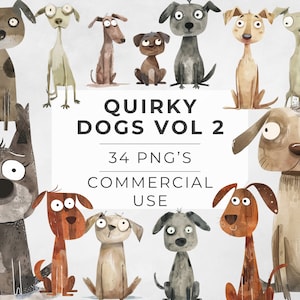 Clipart chiens excentriques : éléments PNG aquarelle (téléchargement numérique)