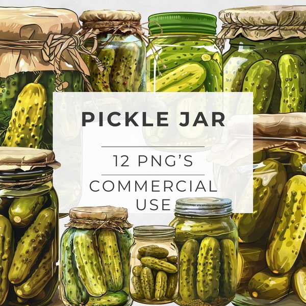 Pickle Jar Clipart, Pickle Jar, Watercolor, Sublimation PNG, Jar of Pickles, Cucumber, Transparent PNG, Digital Download, Commercial Use