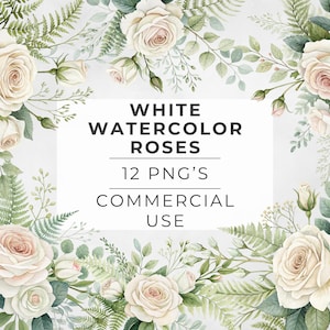Watercolor Roses PNG Clipart: Floral Bouquet Graphics (Digital Download, Commercial Use)