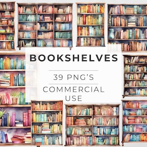 Watercolor Bookshelves Clipart: 39 PNG Library Images (Commercial Use)