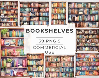 Watercolor Bookshelves Clipart: 39 PNG Library Images (Commercial Use)