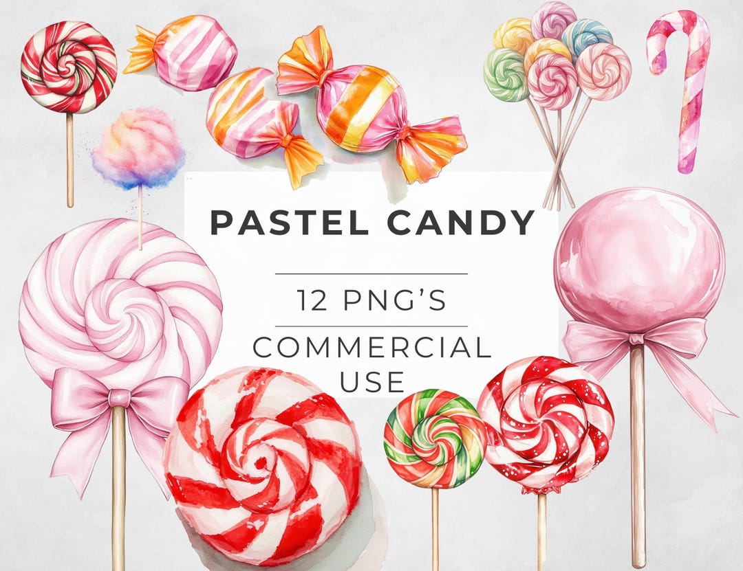 Watercolor Pastel Candy Clipart: Sweets & Treats PNG (commercial Use ...