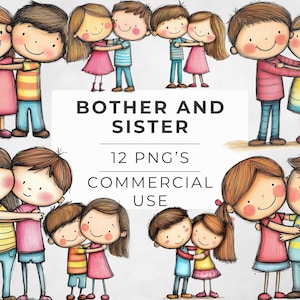 Sibling Clipart, Familie, beste Freunde, Bruder und Schwester, Schwestern, Doodles, Zeichnungen, transparente PNG, DIGITAL DOWNLOAD, kommerzielle Nutzung