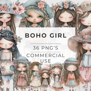 Clipart de fille de fleur bohème, aquarelle florale, fille bohème, jeune femme, original, Unique, inciter des images, usage commercial, PNG Transparent,