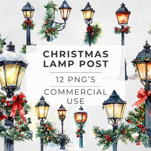 Kerstlantaarnpaal clipart, aquarel lantaarn straatlantaarn transparante png, sublimatieontwerpen, illustraties, commercieel gebruik