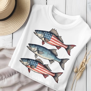 American Flag Fish Sublimation PNG: 4th of July Fishing Clipart (Digital Download)