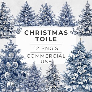 Clipart Bożonarodzeniowy Toile, Vintage Xmas Ephemera, Chinoiserie Digital Download, Francuski, Przezroczysty PNG, Użytek Komercyjny, Wzory Sublimacji