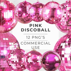 Imágenes prediseñadas de bola de discoteca rosa, retro, imágenes de despedida de soltera, diseños de sublimación, diseños de camisetas de discoteca, descarga digital, uso comercial