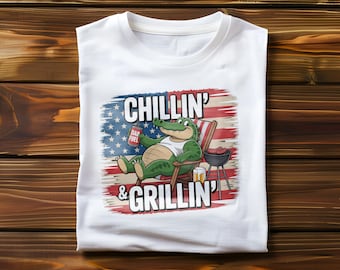 Patriotic Alligator BBQ PNG: 4th of July Gator Clipart (Digital Download