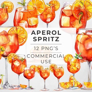 Clipart Aperol Spritz, Cocktail acquerello, Bevanda estiva, Pacchetto bevande, Illustrazione matrimonio, Download digitale, Uso commerciale png