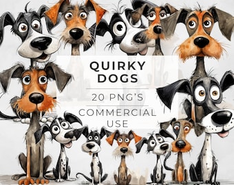 Quirky Dog Clipart, Funny Dogs, Silly, Canines, Cute Pet Sublimation Design, Watercolor, Whimsical, Commercial Use, Transparent PNG, 300 dpi