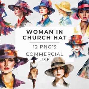 Watercolor Woman Clipart: Church Hat Fashion Illustration (Digital Download)