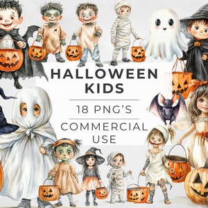 Watercolor Halloween Kids Clipart: Trick or Treat PNG Designs