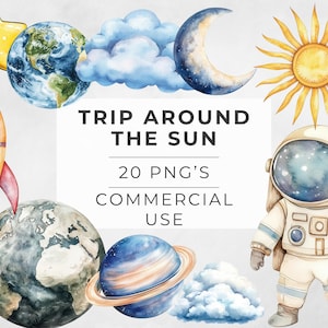 Reise um die Sonne Clipart, Aquarell 1. Reise um die Sonne Geburtstag einladen, Sublimations-Designs, kommerzielle Nutzung, transparente PNG