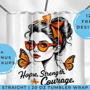 Messy Bun Mom Orange Awareness Leukemia Kidney cancer Survivor Tumbler Wrap 20 oz Skinny Tumbler Sublimation Design Digital Download