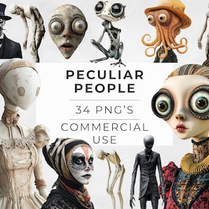 Clipart di persone particolari, PNG trasparenti ad acquerello stravaganti e bizzarri, disegni a sublimazione, immagini per magliette, illustrazioni, uso commerciale
