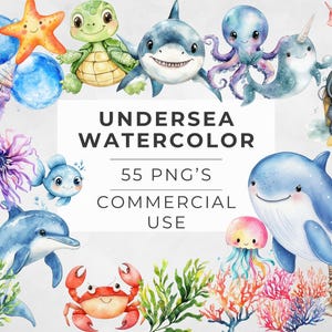 Unterwasser Aquarell Clipart, Kinderzimmer Dekor, Baby Wand Kunst, Oktopus, Qualle, Wal, niedliche Ozean Tiere png, Babyparty, Transparentes PNG