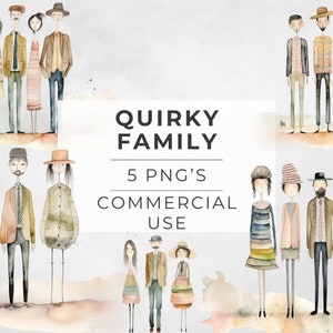 Clipart famille original, original et fantaisiste, gens mignons, scrapbooking, aquarelle, journal indésirable, usage commercial, PNG transparent, 300 dpi