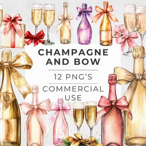 Clipart champagne et noeud papillon, champagne de mariage aquarelle, célébration, PNG transparent, motifs par sublimation, illustrations, usage Commercial